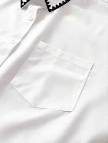 Camisa casual de mujer de unicolor, de manga corta, con hombros caídos y botones delanteros, para verano - Blanco 2 - Ver 4