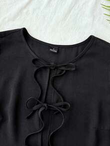 Camiseta de gasa con estampado para mujer para vacaciones de primavera/verano - Negro - Ver 3