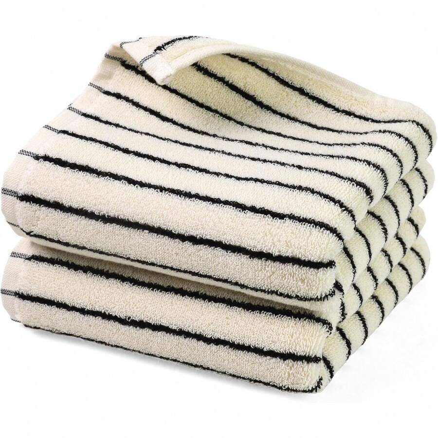 Black And White Striped Bathroom Hand Towel, Vintage Kitchen Decor, Guest Use, 14 Inches X 29 Inches - Black - View 1