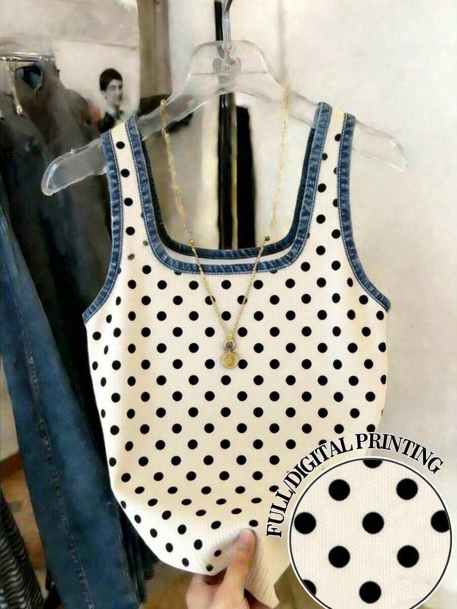 Camiseta ajustada con estampado de lunares para mujer, talla grande vendida - Albaricoque 2 - Ver 1
