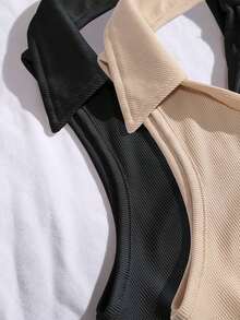 Blusa sin mangas con cuello polo y escote en V para mujer, de estilo casual y chic para la calle, en color marrón - Multicolor 3 - Ver 5