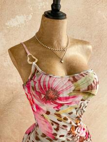 Vestido de mujer con textura de gofre tejido, diseño ajustado con abertura y cordón, adecuado para fiesta, cita, sexy, té de la tarde, playa, verano, festival de música, temporada de bodas - Multicolor - Ver 4