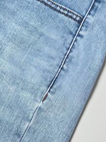 Explorewe Jeans de mezclilla estilo Y2K versátiles lavados y desgastados con pierna acampanada y elásticos para niñas adolescentes - Azul lavado medio 3 - Ver 7