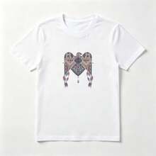 Camiseta Estampado Águila Geométrica - Algodón Casual Mujer - Blanco - Ver 1