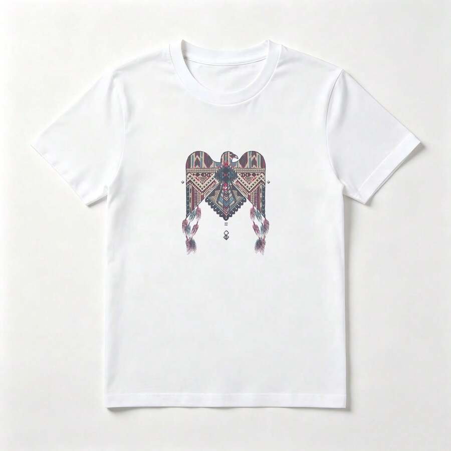 Camiseta Estampado Águila Geométrica - Algodón Casual Mujer - Blanco - Ver 1