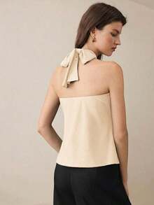 Top con cuello de halter, diseño de botón de metal verde, abertura lateral, elegante y chic para uso urbano y diario, estilo romántico retro de los 90.Adecuado para Navidad, Año Nuevo, San Valentín, fiestas, playa, graduación, moda, carnaval, bod - Albaricoque - Ver 2