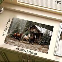 1pc Vintage Tree House Print Absorbent Mat/Dish Drying Mat - Polyester Absorbent Desktop Protective Mat With Rubber Anti-Slip Pad, For Kitchen Counter Decor, Home Bar And Dining Table - Multicolor - View 12