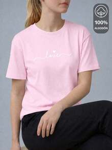 Playera Estampada "100 % ALGODÓN" de Dama - "LOVE SCRIPT EDITION" TIENDAS KING SHENDY VENDY - Rosa-Blanco - Ver 1