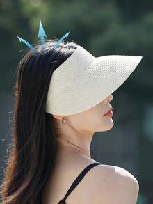 Women's Wide Brim Foldable Ponytail Straw Hat, Portable Beach/Sun Protection Hat For Summer - Multicolor - View 6
