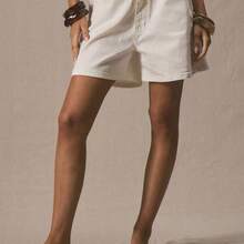 Mid Rise Relaxed Fit Denim Shorts Summer Cute Vacation 90's Y2k Holiday Ibiza Concert Festival Airport Back To School Streetwear Winter Nashville Casual Office Work Everyday Spring - Blanco - Ver 2