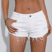 ICON Women's Pocket Frayed Edge Casual Versatile Denim Shorts - Rojo - Ver 6