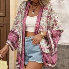 Open Front Graphic Print Kimono Summer - Multicolor - Ver 7