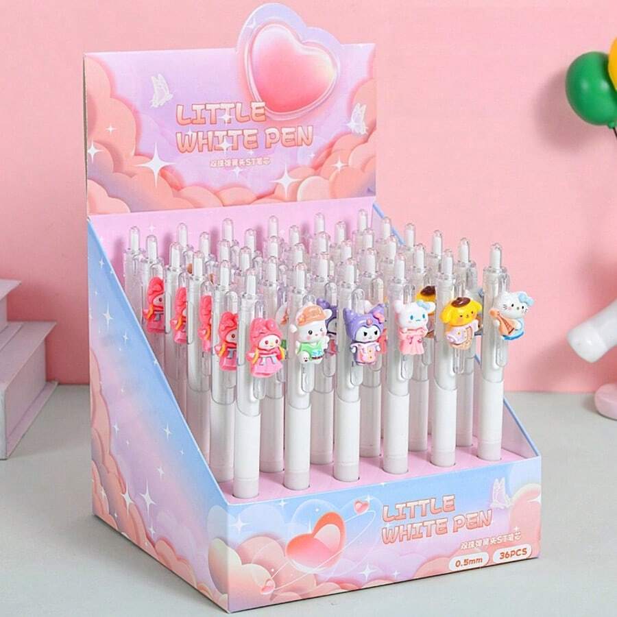 SANRIO 三丽鸥36件套高美感中性树脂贴纸可爱碳素卡通按动笔学生办公用品文具套装节日礼物新奇文具教师派对礼物返校 - A - 查看 1