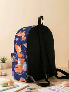 1pc Dinosaur Print Multi-Pocket Backpack, Large Capacity, Durable, Versatile, High-Quality, Zipper Closure, Suitable For Boys And Girls, Great For School And Outdoor Activities - Multicolor - View 5