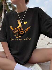 Camiseta de mujer estampada de manga corta para verano, tela de poliéster, estilo multifuncional, corte regular, peso 180 gramos, 1 unidad.Pure-Cotton - Negro - Ver 2