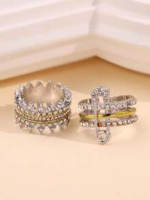 Broche vintage tricolor, anillo de de encaje con diamante de imitación, joyería brillante para mujeres, versátil para uso diario, vacaciones, fiestas, regalo - multicolor - Ver 7