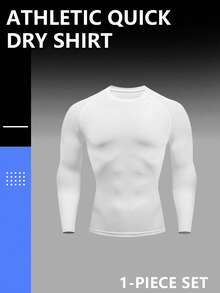 Men's Pure Black Long-Sleeved Thermal Underwear Top, Round Neck Style, Highly Elastic, Quick-Drying And Breathable, Fashionable And Slim With Sports Attributes, Can Be Used As Fitness Clothes, Running Training Clothes, Cycling Clothes, Winter Style Suitable For Outdoor Skiing In Cold Weather, Suitable For Keeping Warm In Autumn And Winter - White - View 1