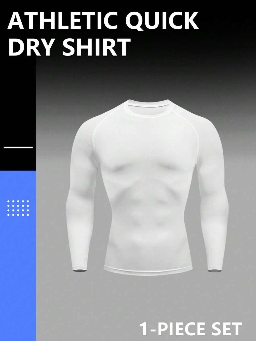 Men's Pure Black Long-Sleeved Thermal Underwear Top, Round Neck Style, Highly Elastic, Quick-Drying And Breathable, Fashionable And Slim With Sports Attributes, Can Be Used As Fitness Clothes, Running Training Clothes, Cycling Clothes, Winter Style Suitable For Outdoor Skiing In Cold Weather, Suitable For Keeping Warm In Autumn And Winter - White - View 1