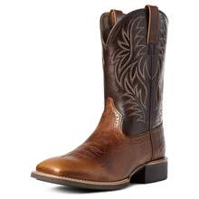 Striped Western Style Faux Leather Textured Western Boots, Outdoor Wear For Men, All Season - Brown - View 2