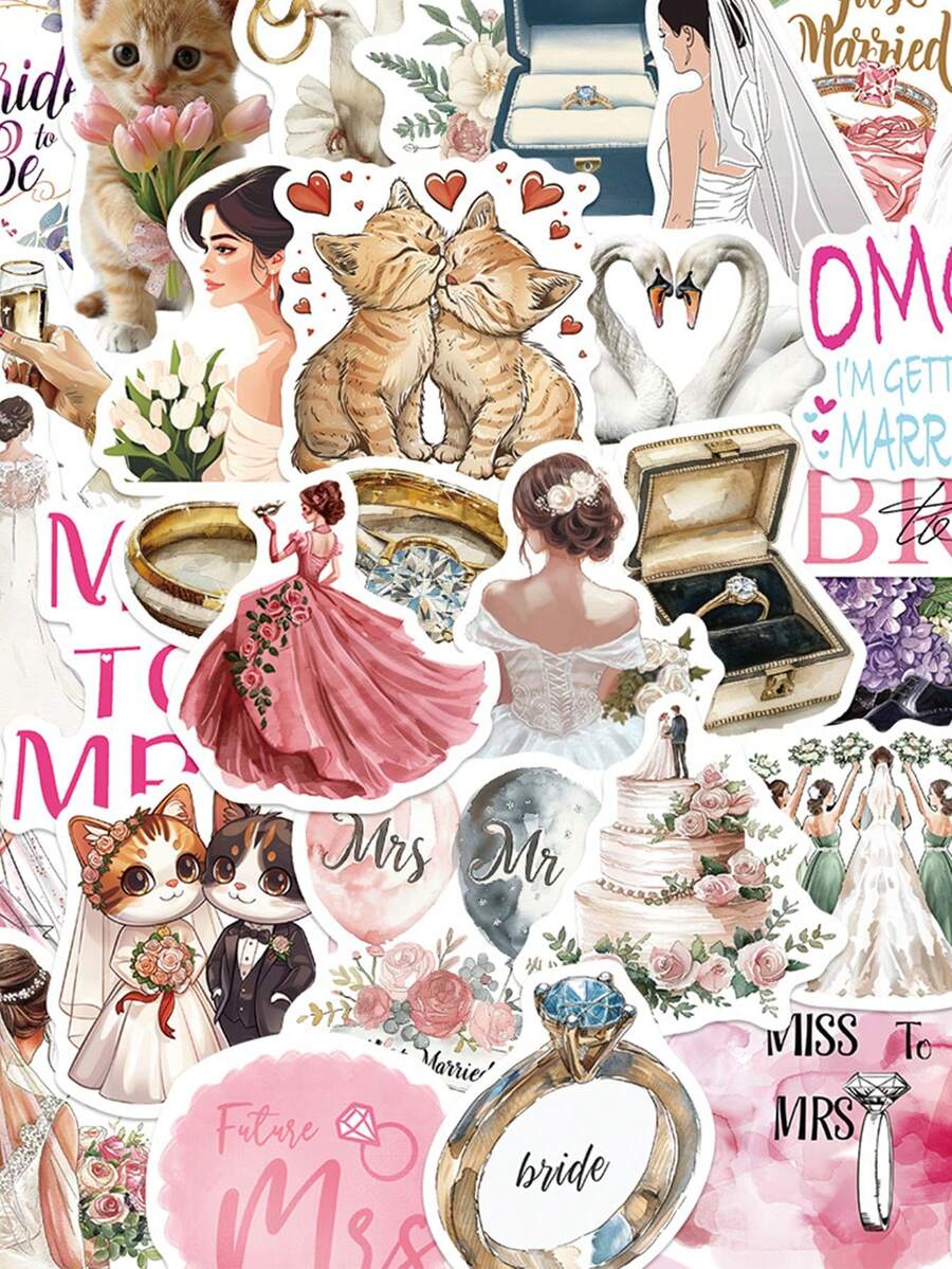 50 buah Stiker Dekorasi Pernikahan untuk Scrapbook, Buku Harian, Perencana, Koper, Amplop, Kartu Ucapan, Buku Catatan, Tablet, Botol Minum - pernikahan - View 1