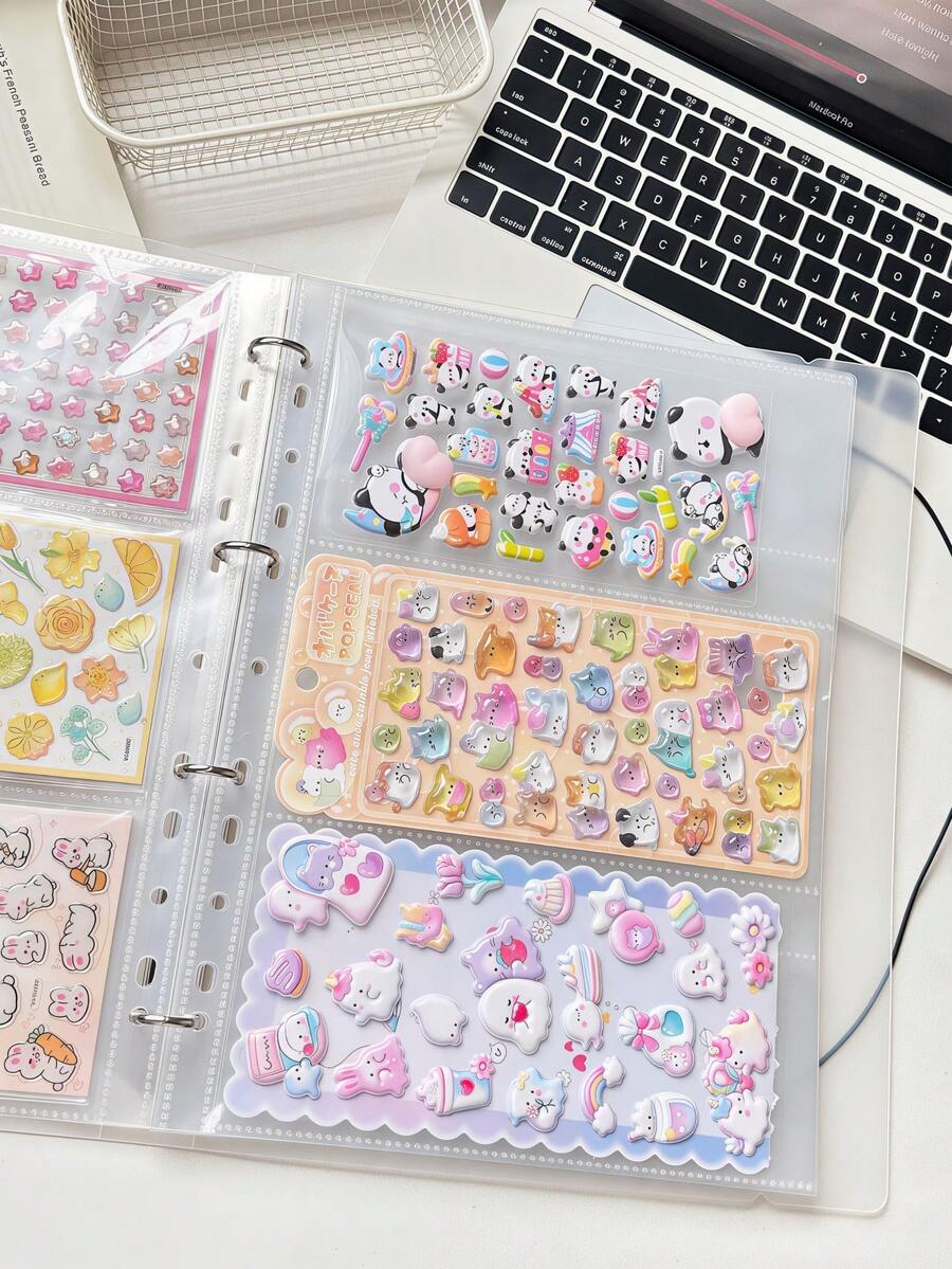 A4 Size Cute Sticker Collection Album - Matte PP Cover, With Elastic Band, Reusable, Sticker Book For Collecting 3D Glitter Stickers And Journaling Supplies - A4 - View 1
