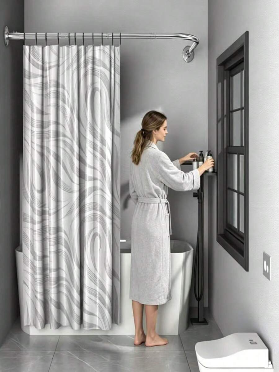 L-Shaped/Curved Curtain Rod, Stainless Steel Reinforced, Thickened, No Drilling Required, Won't Damage Walls, Indoor Decor, Easy Installation, Suitable For Multiple Scenarios, Stable And Non-Slip, Adjustable Length, High Load-Bearing Capacity - LLg-3 - View 1