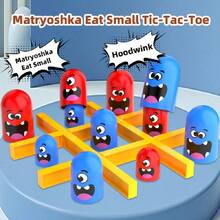 1pc Classic Red & Blue Matryoshka Tic Tac Toe Children's Educational Toy, 3+ Years Interactive Matryoshka Tic Tac Toe Set, Fun Big & Small Eating Game, Develop Thinking Two-Player Tabletop Game - Multicolor - View 3