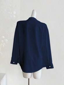 Camisa de manga larga holgada con estampado minimalista para mujer - Azul marino - Ver 2