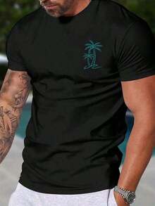Camiseta de manga corta con estampado de cocotero casual para hombres Manfinity RSRT - Negro - Ver 1