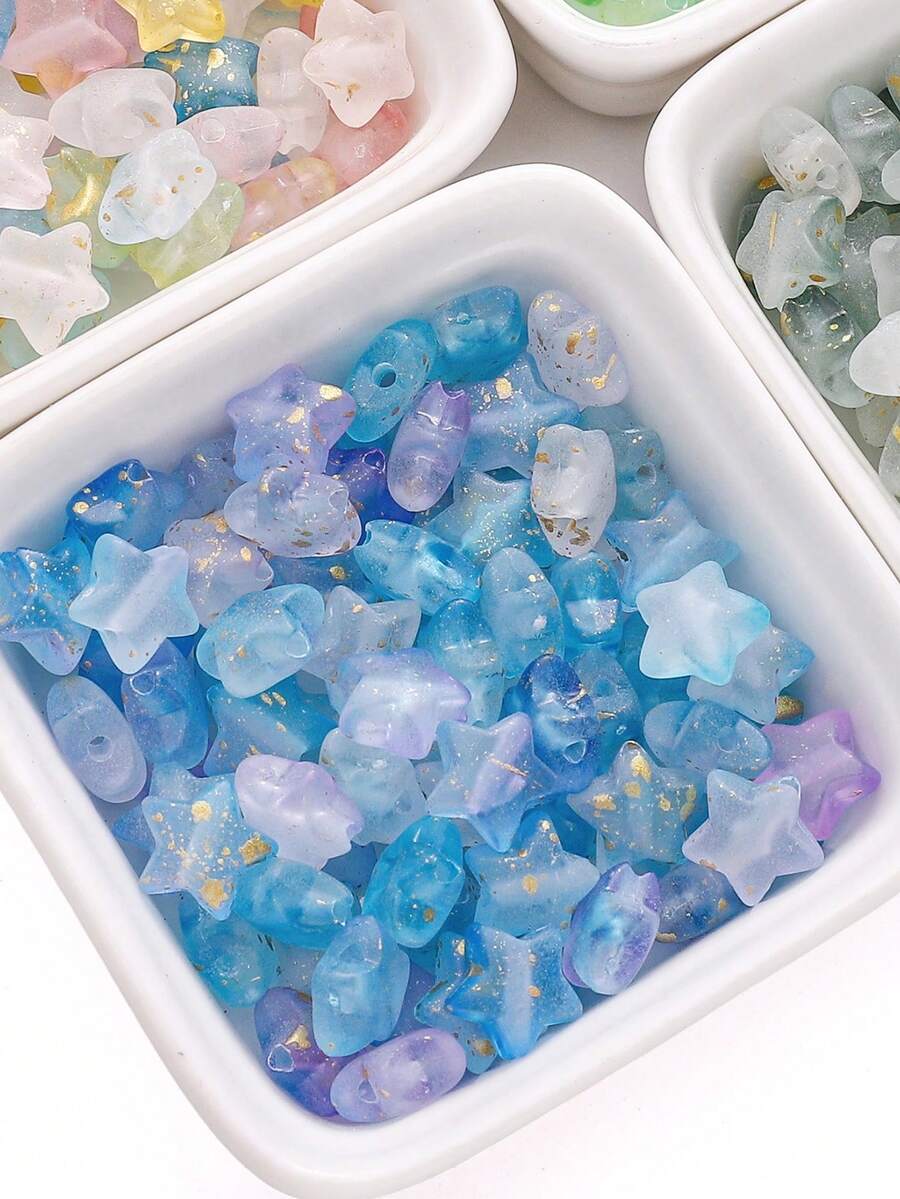 10g/Pack Elegant Glitter Star-Shaped Acrylic Beads Set - Shiny And Matte Finish, Multi-Color Mixed Loose Beads, Suitable For DIY Jewelry Making, Bracelets, Necklaces And Crafts - Acrylic - View 1