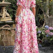 Plus Size Elegant Floral Print Cutout Dress, Spring/Summer - Multicolor - Ver 4