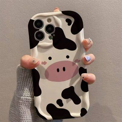 Funda de teléfono con diseño de vaca creativo, adecuada para iPhone17 17Air 17ProMax 16 16pro 16promax 11 12 13 14 14pro 15 15pro 15promax XSMAX XS XR/Galaxy A72 S21-5G/S30/G991 S21 S22 S23 S24 S25 A50 A55 A14 A16, con estampado de graffiti, borde ondulado en crema, funda protectora de teléfono a prueba de golpes, un regalo perfecto para la familia, amigos y parejas en Navidad, Halloween, Pascua, regalo recomendado para fiestas, entusiastas de accesorios de teléfono, regalo para amigos
