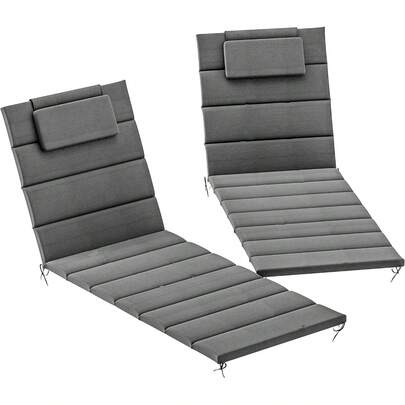 Outsunny Outdoor Lounge Chair Cushion Set Of 2, 80" X 26" UPF50+ 230gsm Olefin And 25D High-Density Foam, Foldable Patio Chaise Lounge Cushion Set, Fade Resistant For Lawn Pool, Dark Gray