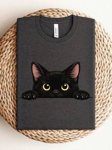 Camisetas estilo animeCute Black Cat Shirt, Cute Cat Lover T-Shirt, Black Cat Shirts, Cat Peeking Tee, Womens Funny Shirt, Gift For Cats Lover, Cat Mom Shirt,Camisetas con diseños gráficos para niños pequeños, Camisa de manga corta para hombre,aptas para el uso diario,Camisa de mujer,Camiseta de apoyo al Mundial,Camisetas con temática de primavera 2026 - Negro - Ver 1