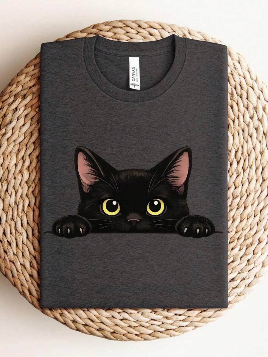 Camisetas estilo animeCute Black Cat Shirt, Cute Cat Lover T-Shirt, Black Cat Shirts, Cat Peeking Tee, Womens Funny Shirt, Gift For Cats Lover, Cat Mom Shirt,Camisetas con diseños gráficos para niños pequeños, Camisa de manga corta para hombre,aptas para el uso diario,Camisa de mujer,Camiseta de apoyo al Mundial,Camisetas con temática de primavera 2026 - Negro - Ver 1
