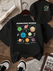 Colorful Planets Representing The Diversity Of Thought And The Union Of All Minds In An Inclusive Universe Full Of Respect, Empathy, And Acceptance. Women's T-Shirt With Double Print Inspired By Neurodiversity. - 黑色 - 查看 8