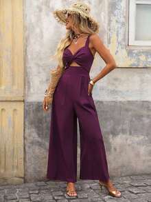 Mono Holgado Para Mujer Con Tirantes Espagueti, Color Sólido - Morado - Ver 2
