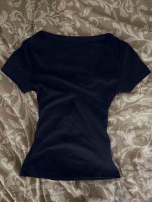 Camiseta de manga corta con cremallera frontal de 2 vías y adorno de encaje para mujer - Multicolor 10 - Ver 2