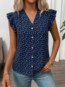 Clasi Blusa de mujer de verano con cuello en V y mangas cortas con estampado floral - Azul marino - Ver 5