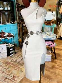 Vestido midi ajustado de unicolor y sexy para mujer - Blanco - Ver 3