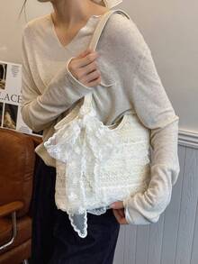 2026 New Arrival Fashionable Casual Patchwork Leather Tote Bag, Elegant Summer Square Handbag For Women, Hollow Butterfly Decor Gift - Beige - View 8