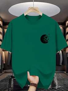 Camiseta de manga corta con estampado de letras para hombre, moda de verano - Verde Oscuro - Ver 7