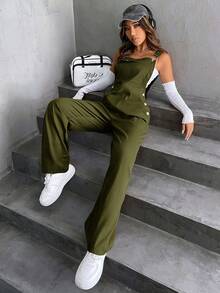 Unity 1 pieza Mono overol con bolsillo con solapa sin top tubo - Verde militar - Ver 4