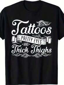 Camiseta negra con estampado elegante de tatuaje, ojos hermosos y muslos rellenos - una camiseta con estampado gráfico y patrones decorativos - la prenda casual de verano perfecta para quienes marcan  con audacia y belleza. - Negro - Ver 5