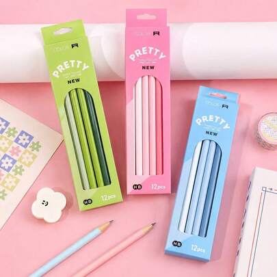 12/24pcs Macaron Pastel HB Graphite Wooden Pencils Colorful Barrel Writing Drawing Sketching Office Stationery Supplies With Eraser Smooth Lead Core For Notebook Planner Journal Art Drafting Desk Accessories Home Work Studio Creative Gift Box Daily Use Essentials
