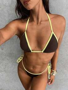 Conjunto de bikini con estampado de teñido anudado para mujer, traje de baño de mujer con decoración de concha iridiscente sexy para fiestas y festivales de música, atuendo de playa de vacaciones para mujer - Multicolor 6 - Ver 7
