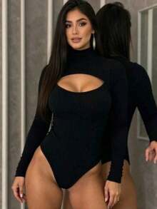 Women's Long Sleeve Bodysuit - 黑色 - 查看 2