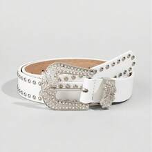 1pc Rivet Sexy Fashion Y2K PU Leather Belt, Rivet Waist Belt With Western Cowboy Buckle & Butterfly Rhinestone Buckle, Suitable For Daily Wear - Butterfly Diamond Buckle - View 12