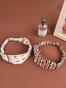2 piezas Diademas elásticas de estilo bohemio, accesorios de cabello versátiles para uso casual y urbano - Multicolor - Ver 1