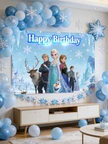 Disney 冰雪城堡主题生日背景，梦幻般的阿伦黛尔主题横幅，打造难忘的庆祝活动。这款迷人的冰雪奇缘生日背景，灵感源自这部深受喜爱的电影中最温馨感人的瞬间，营造出独一无二的冬日仙境氛围。柔和的蓝色水彩背景，点缀着俏皮的雪花细节，将任何空间都变成一个充满奇思妙想的庆典场所。 - 背景 - 查看 9